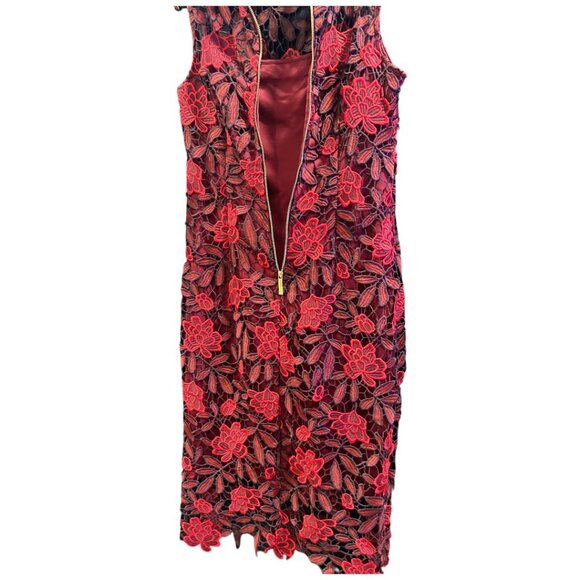 Calvin Klein Two-Tone Lace Sheath Dress - Size 6 | NWT Rosewood Red Midi - Picture 9 of 14